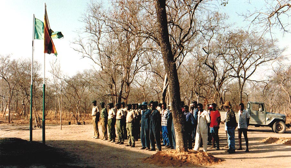 Morning parade for the staff of Chirisa Safari Area.